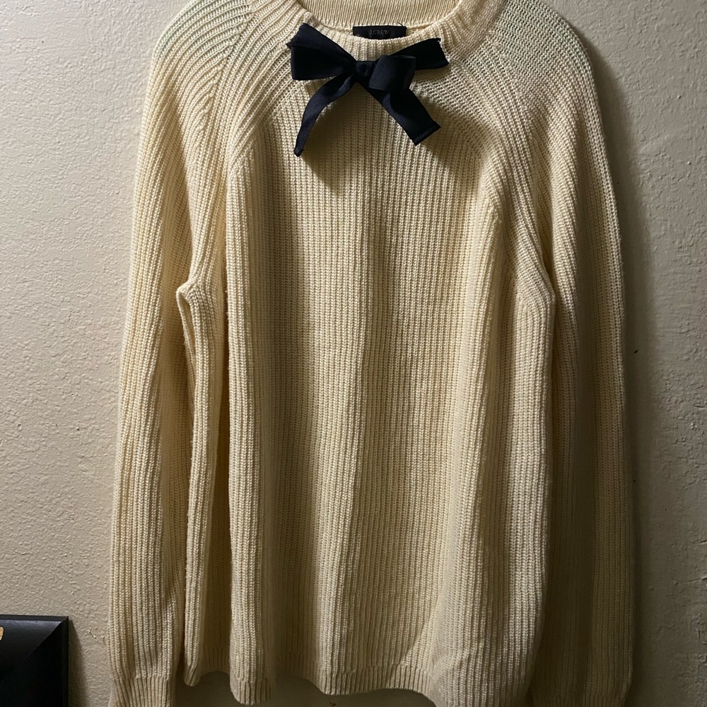 J. Crew Cream Knitted Crewneck Sweater with Ribbed Texture